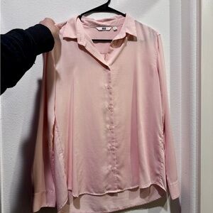 Uniqlo Women's Pink Button-Up Rayon Blouse